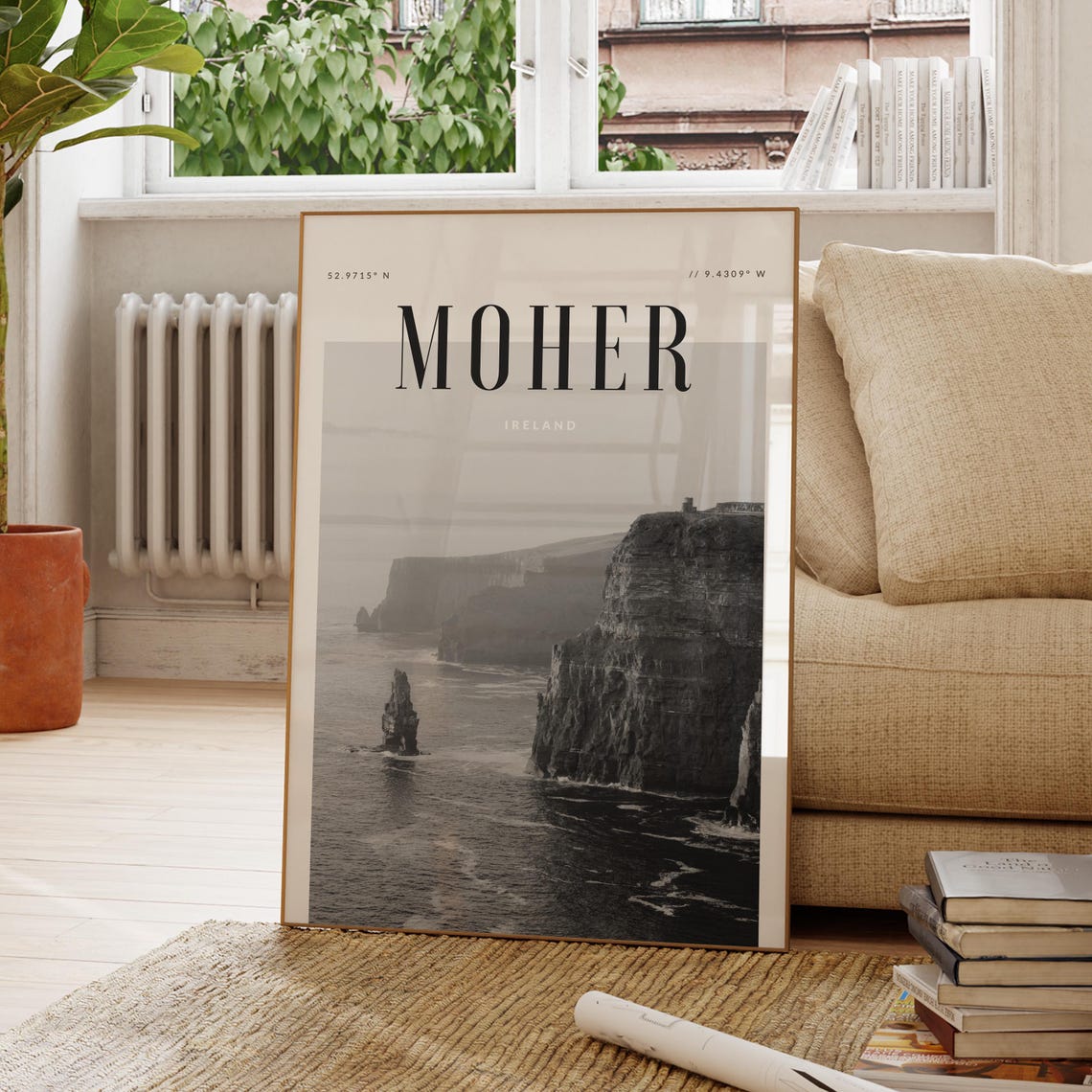 Cliffs Of Moher Ireland Poster Modern Travel Wall Art Design Black And White Print Wanderlust Decor Home Office