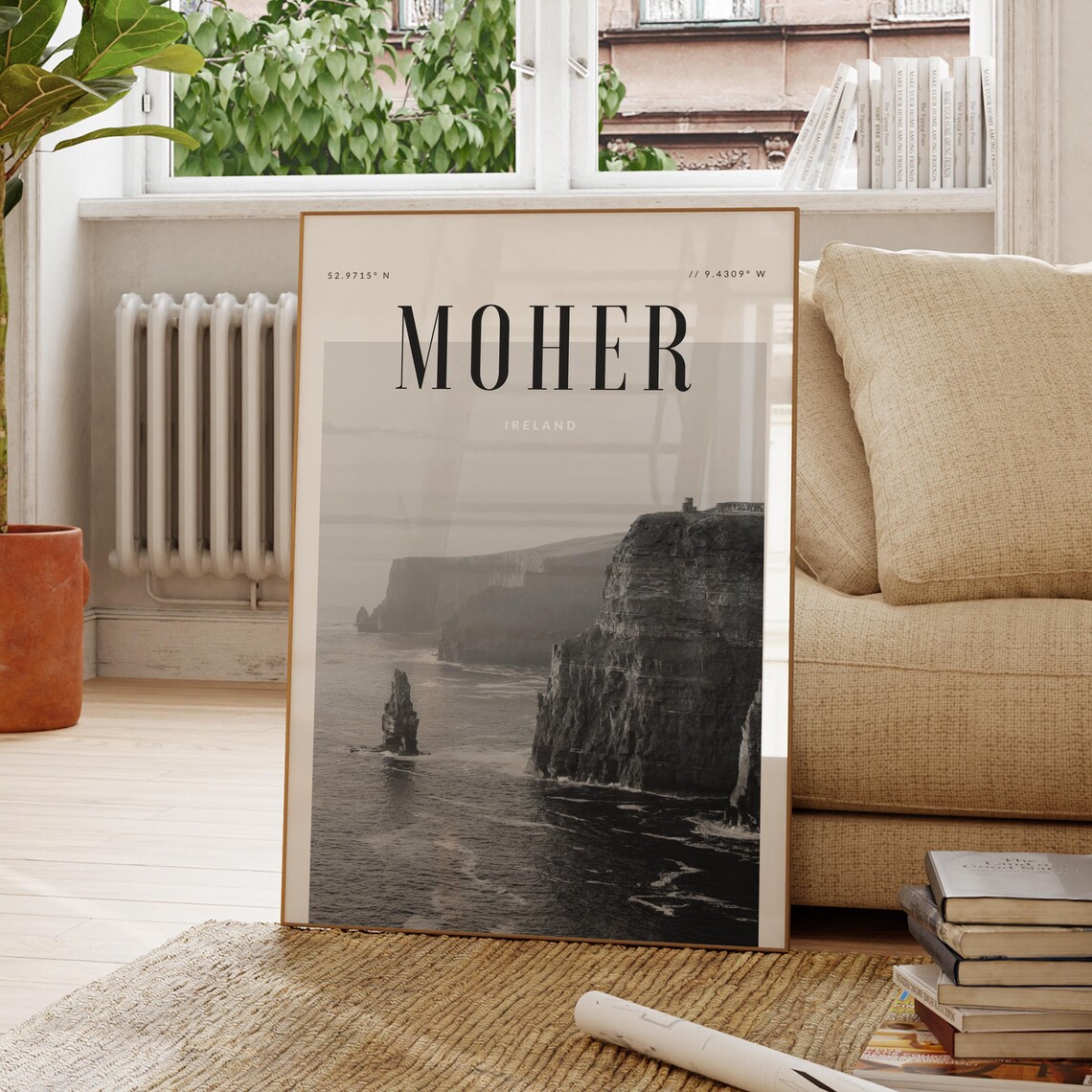 Coastal Cliffs of Moher Ireland Black White Photo Travel Poster