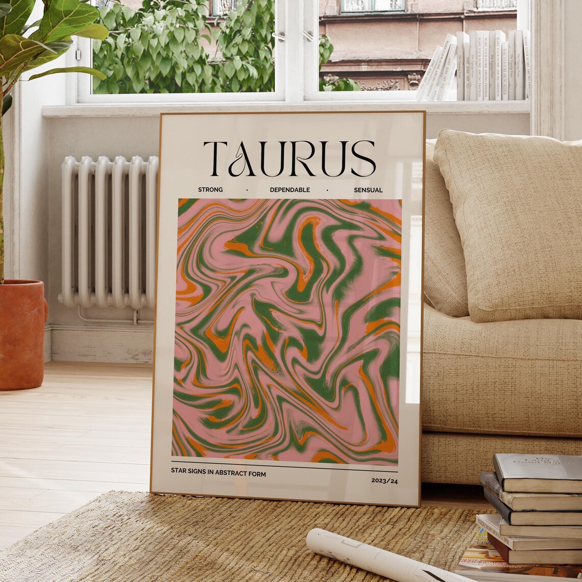 Taurus Zodiac Star Sign Pink Green Marble Abstract Horoscope Art Poster