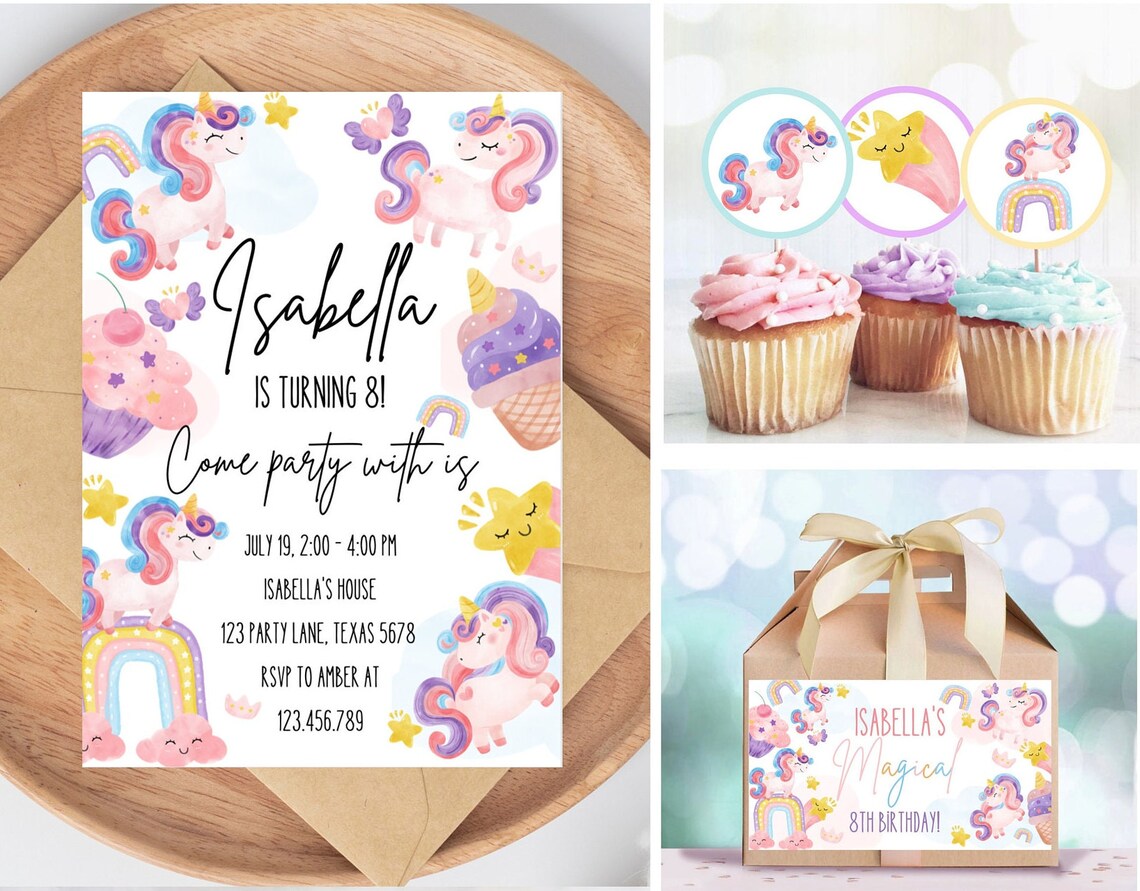 Unicorn Rainbow Birthday Invitation Magical Party Editable Invite Print - Image 4