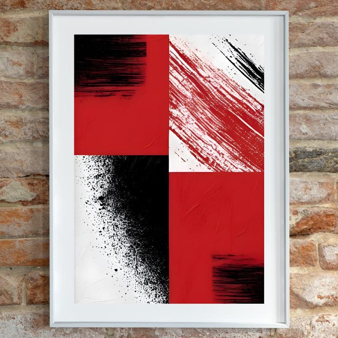 Red Black White Bold Brushstroke Blocks Abstract Modern Art Poster