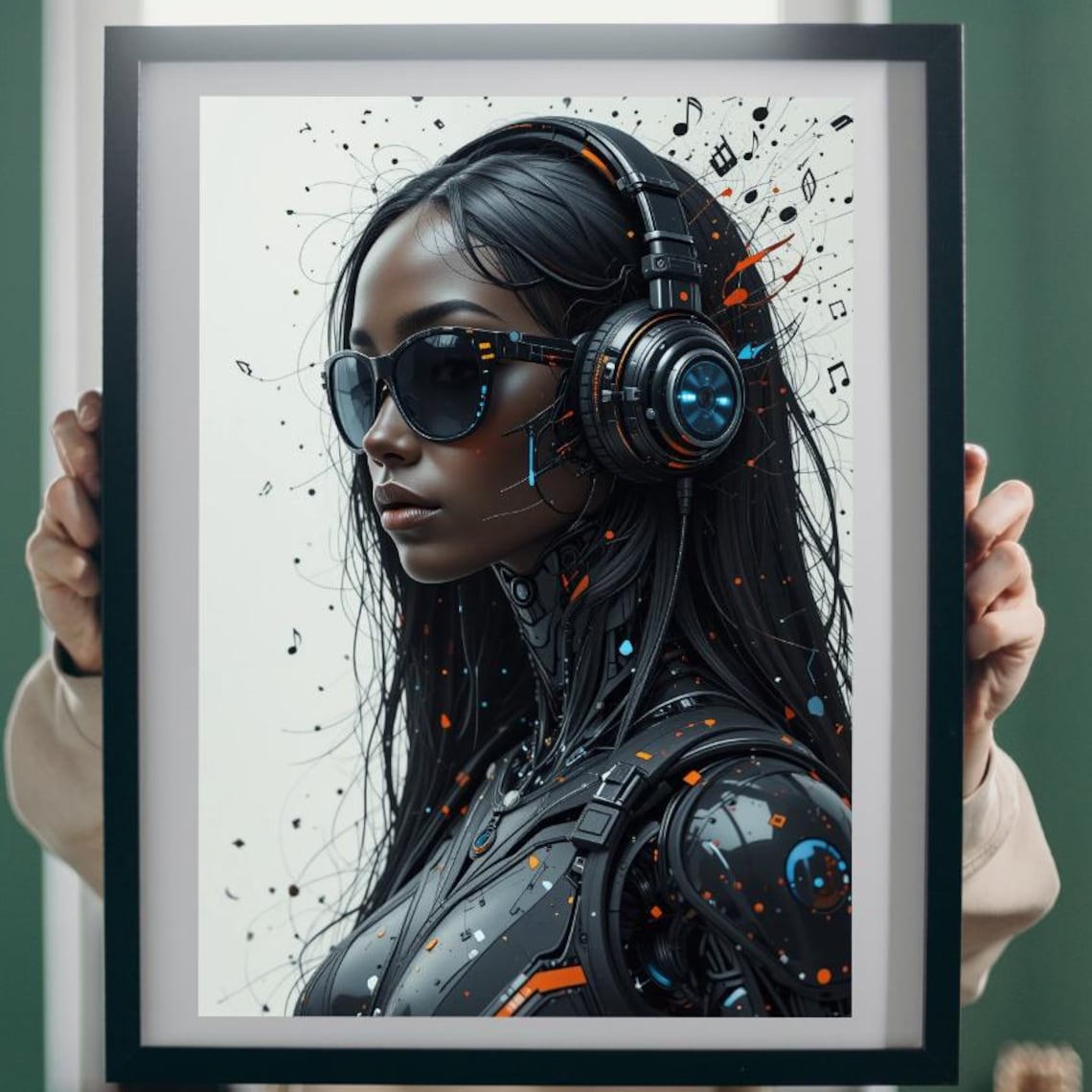Futuristic Android Woman Headphones Cyberpunk Music Art Poster