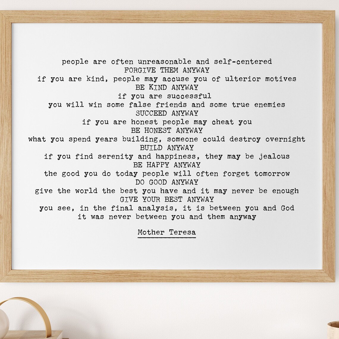 Do It Anyway Mother Teresa Quote Poster Inspirational Typewriter Style