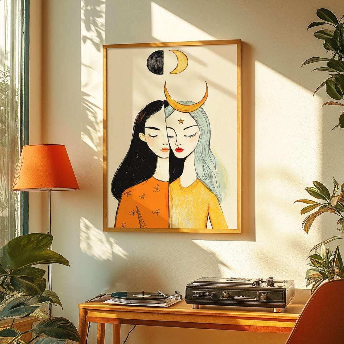 Gemini Zodiac Sign Astrology Illustration, Celestial Decor