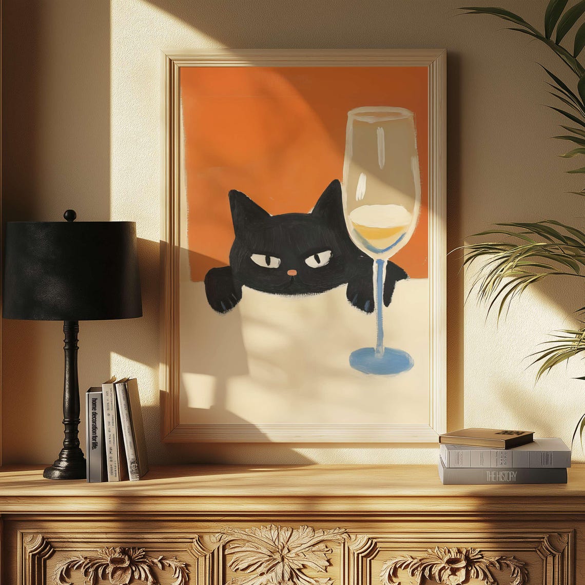 Cat Art Print for Wine Lovers, Retro Kitchen Decor