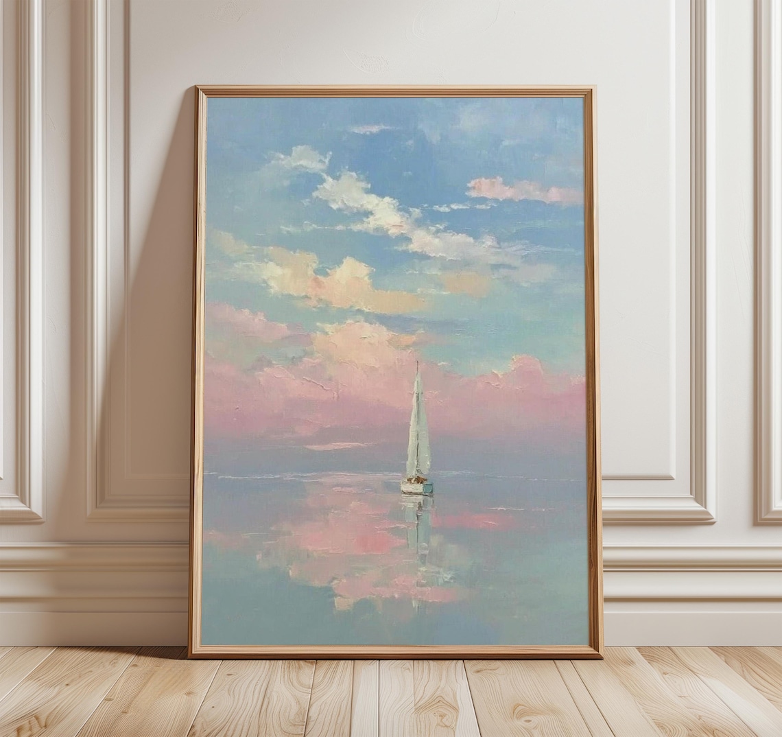 Sailboat At Sunset Pastel Seascape Art Print