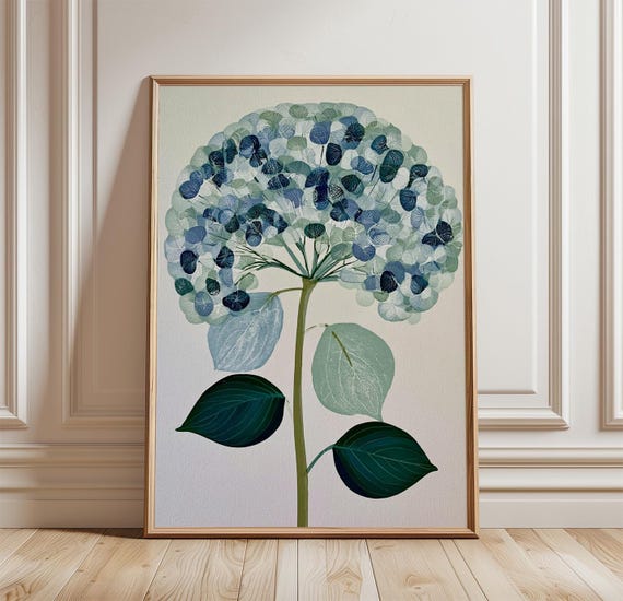 Hydrangea Flower Botanical Monoprint Art Print