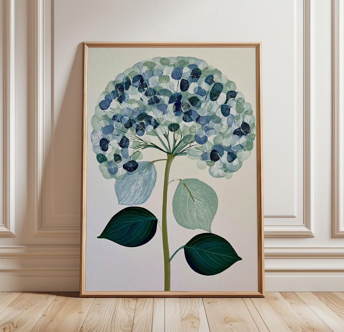 Hydrangea Flower Botanical Monoprint Art Print