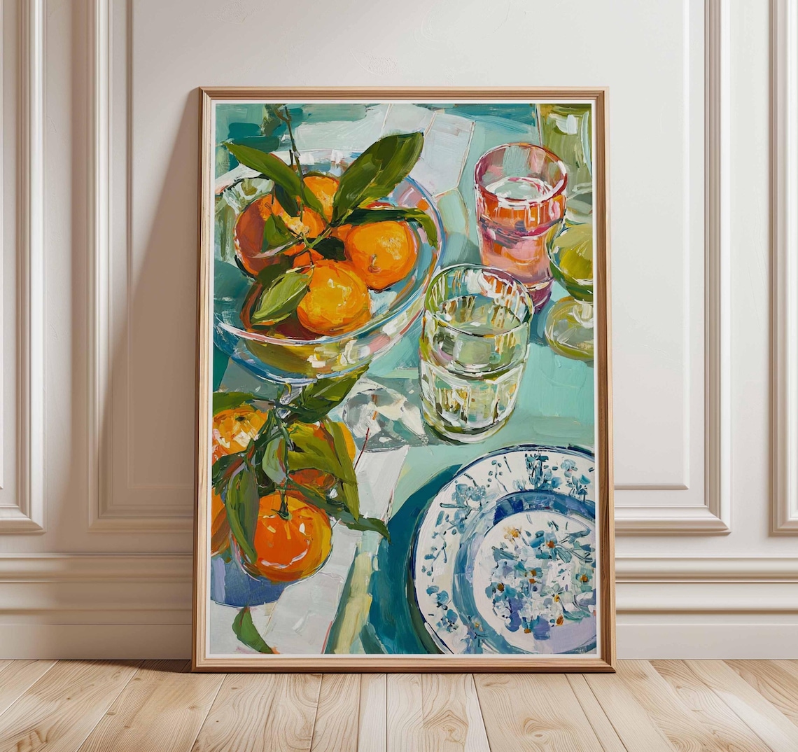 Orange Still Life Art Print, Mediterranean Kitchen Poster