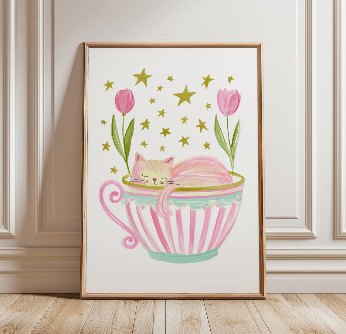 Sleeping Cat Pastel Nursery Art Print