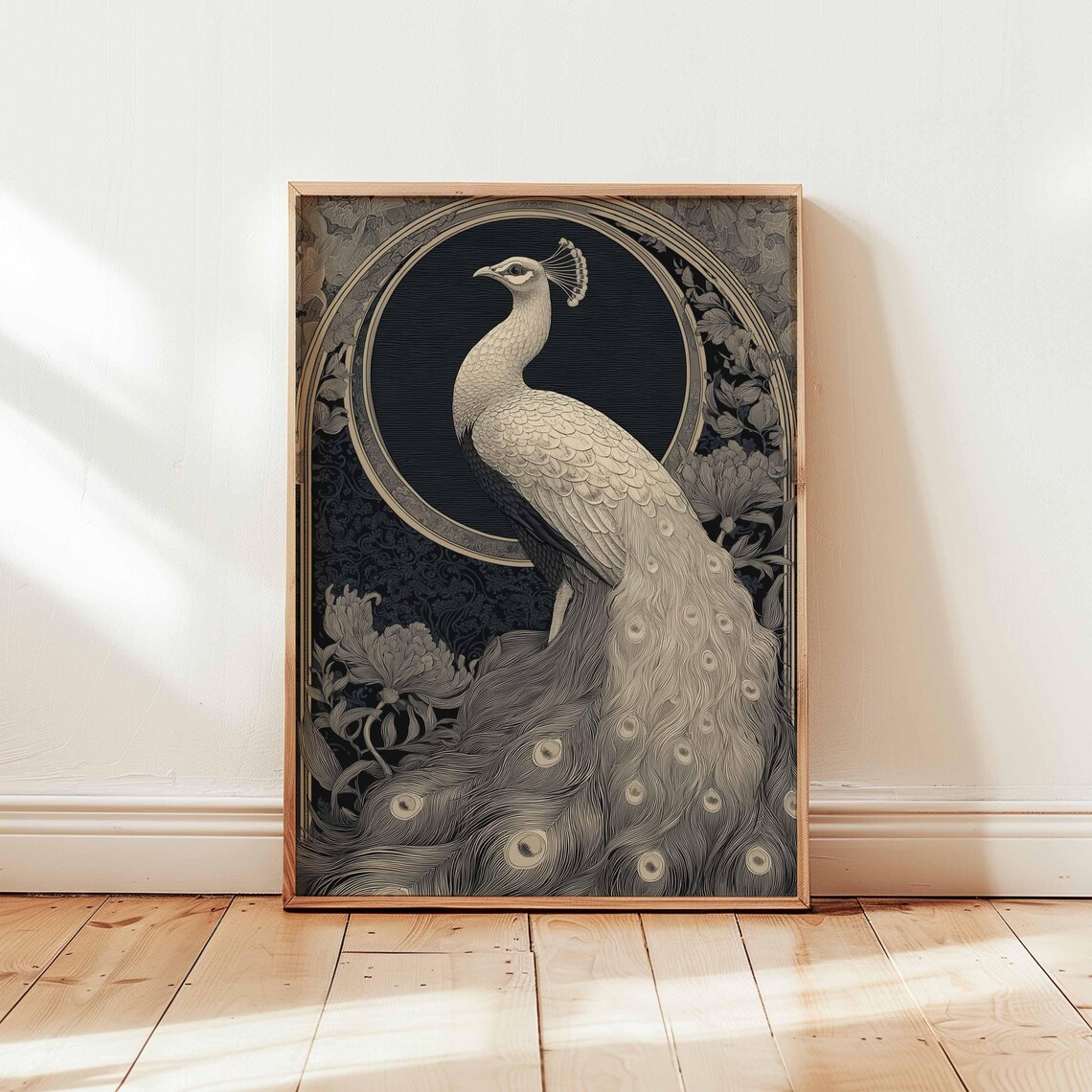 Black And White Peacock Art Print, Vintage Bird Illustration