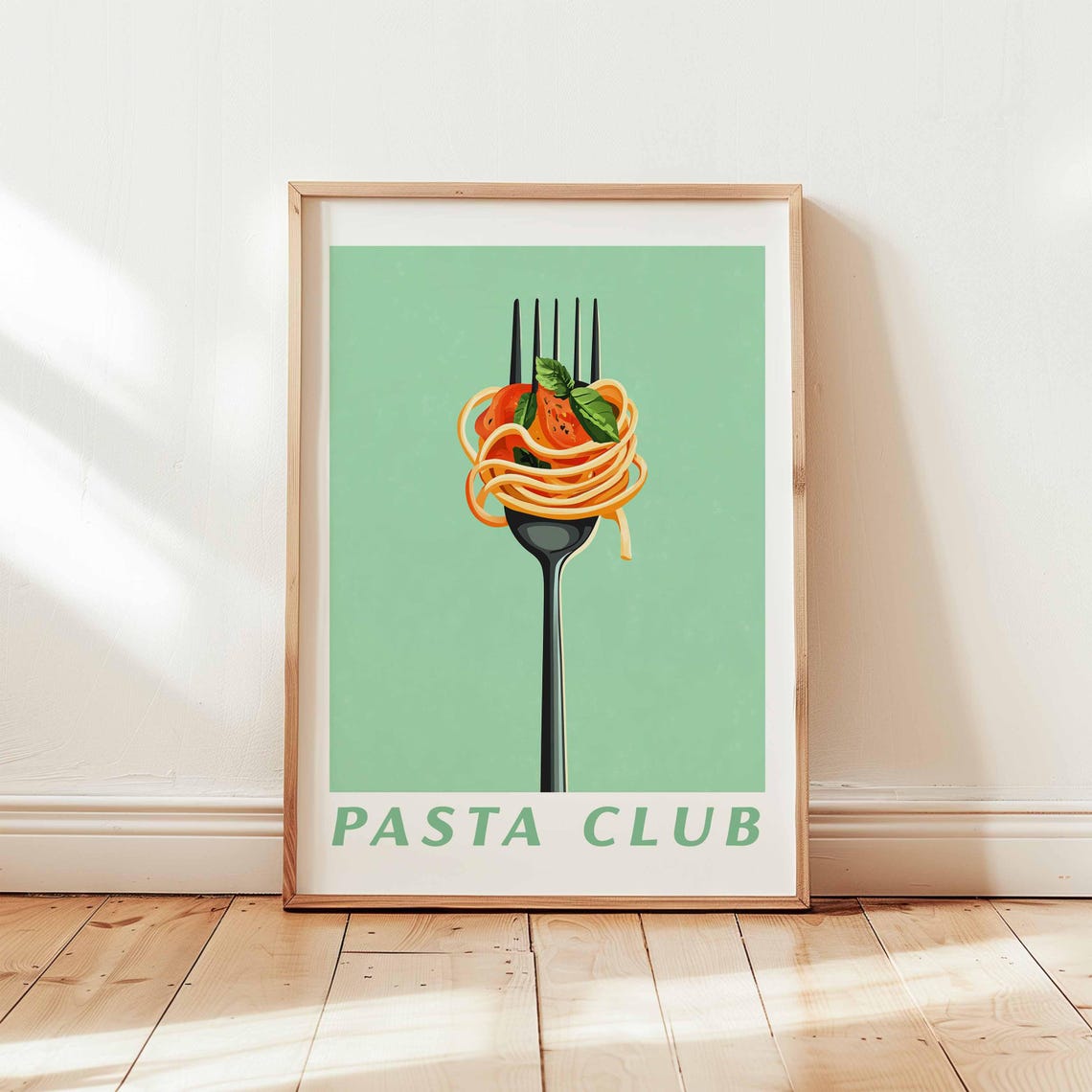 Pasta Poster Italian Kitchen Wall Art Retro Spaghetti Fork Print Minimal Food Illustration Unframed Club Decor