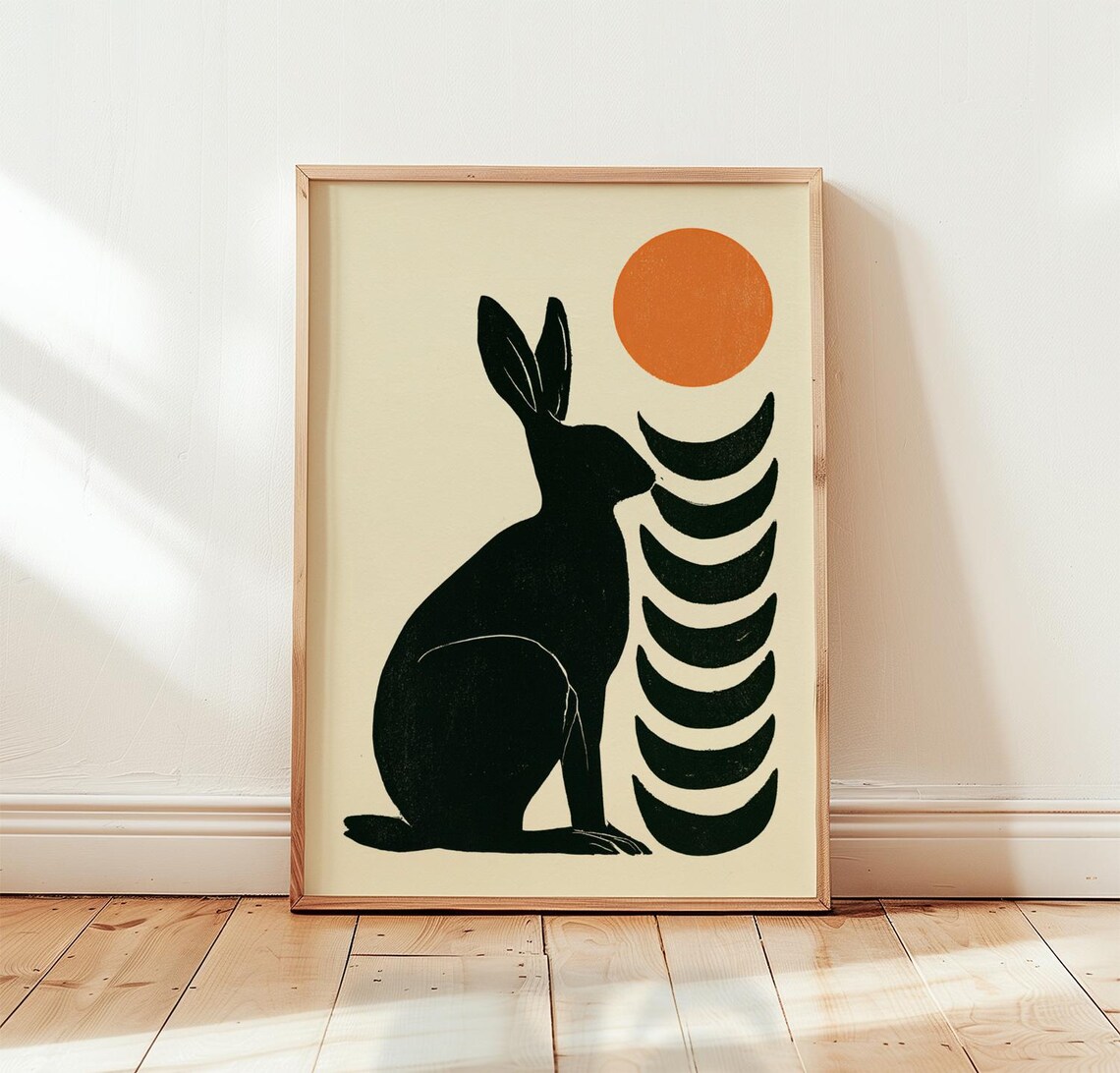 Minimalist Hare Poster, Modern Linocut
