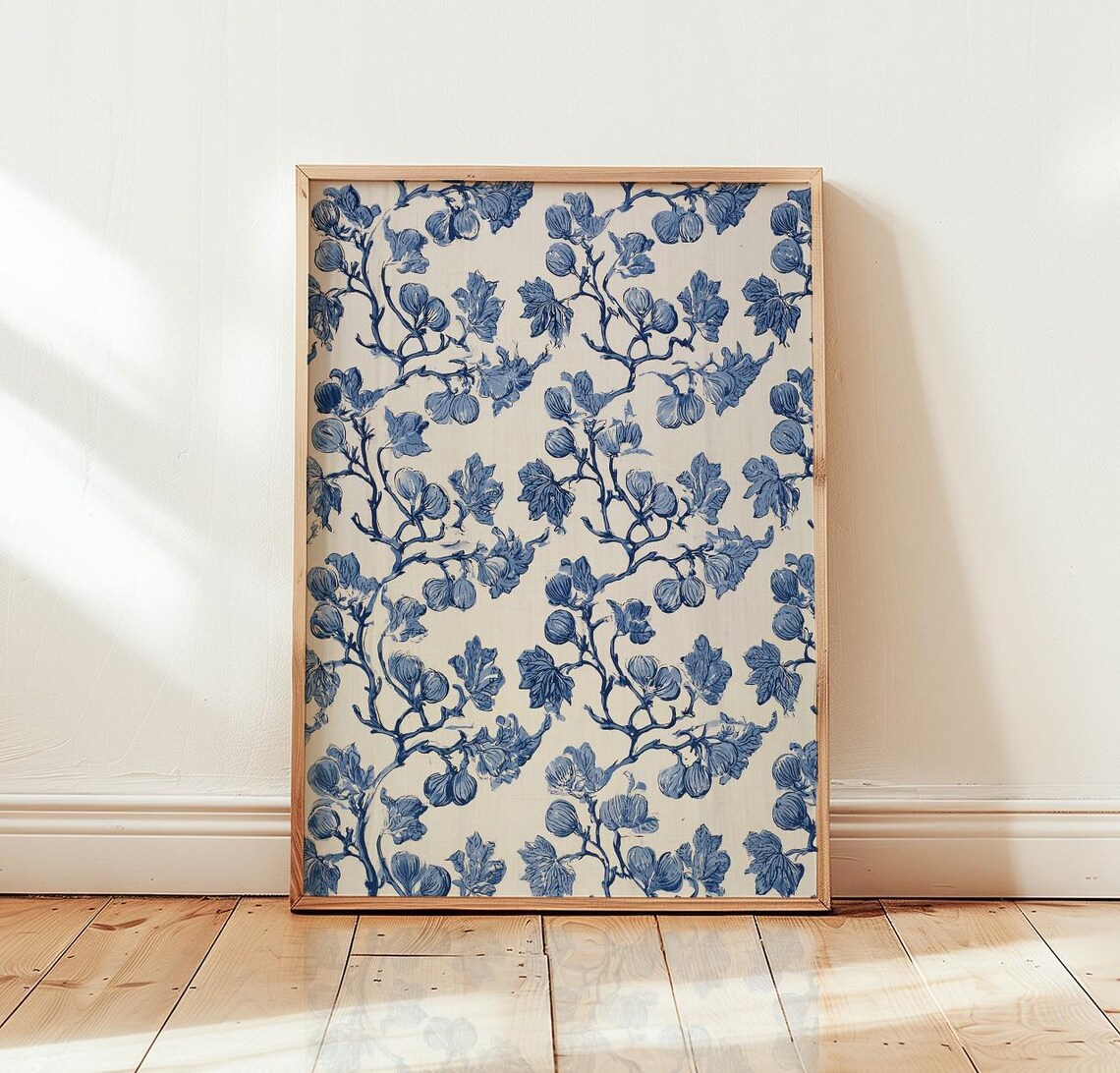 Blue Botanical Fig Leaf Chinoiserie Poster