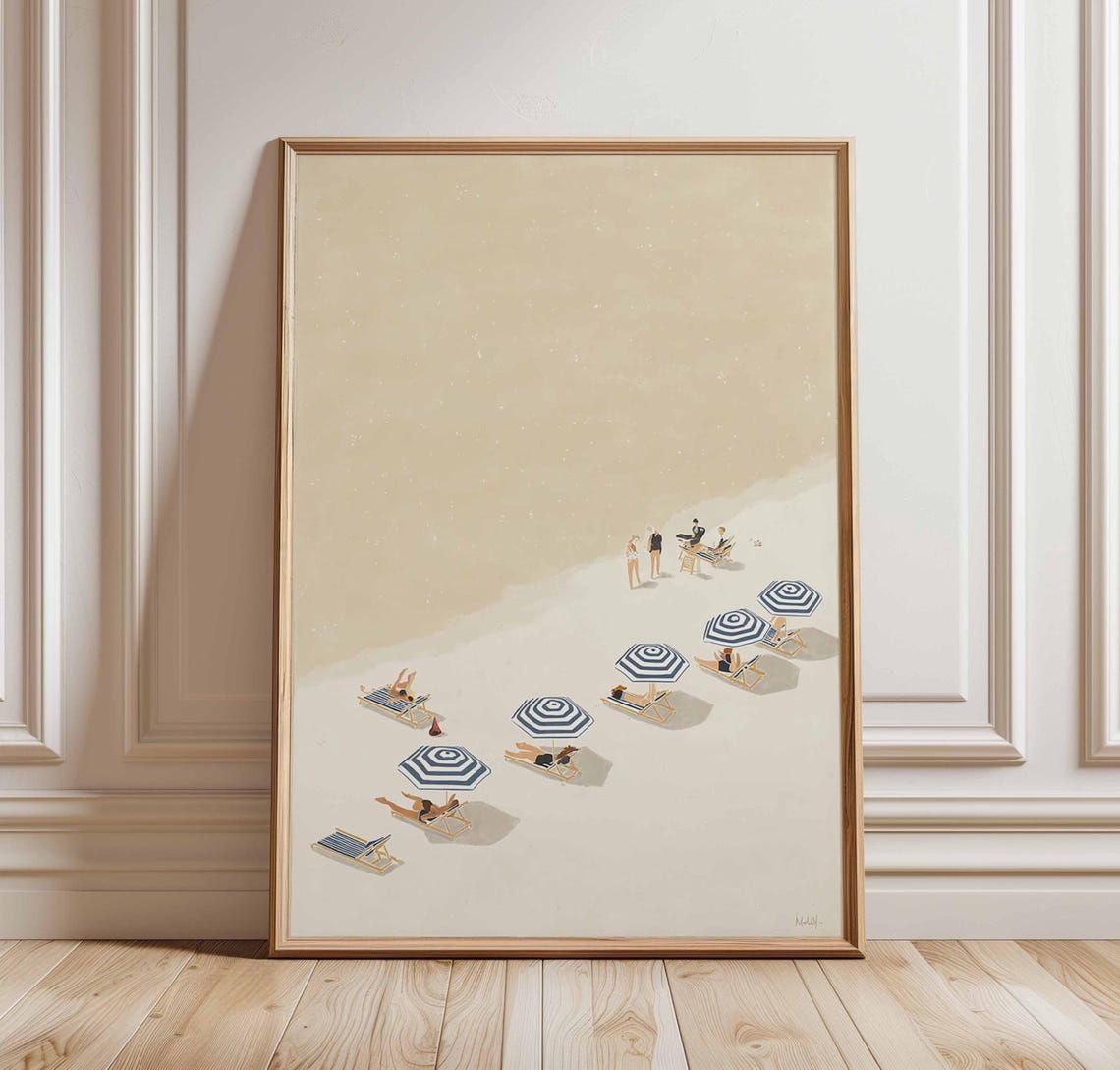 Minimalist Beach Umbrellas Aerial View Coastal Illustration Poster