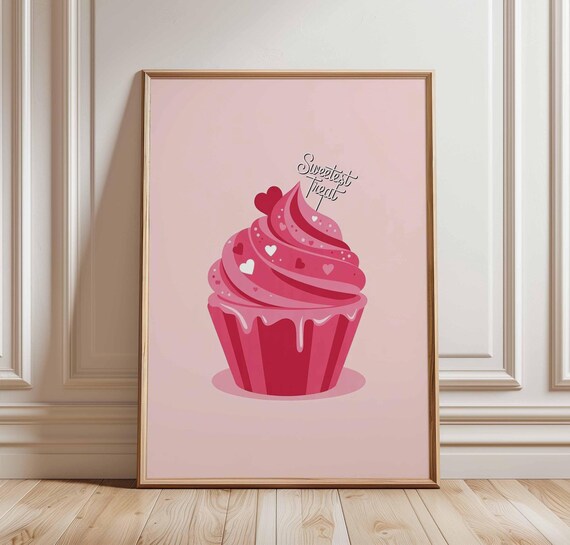 Sweetest Treat Pink Cupcake Cute Bakery Dessert Party Wall Art