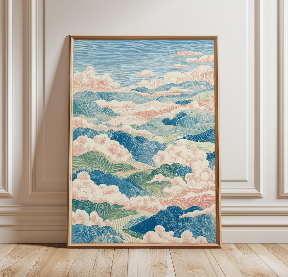 Japanese Cloud Landscape Poster, Minimal Nature Art Print