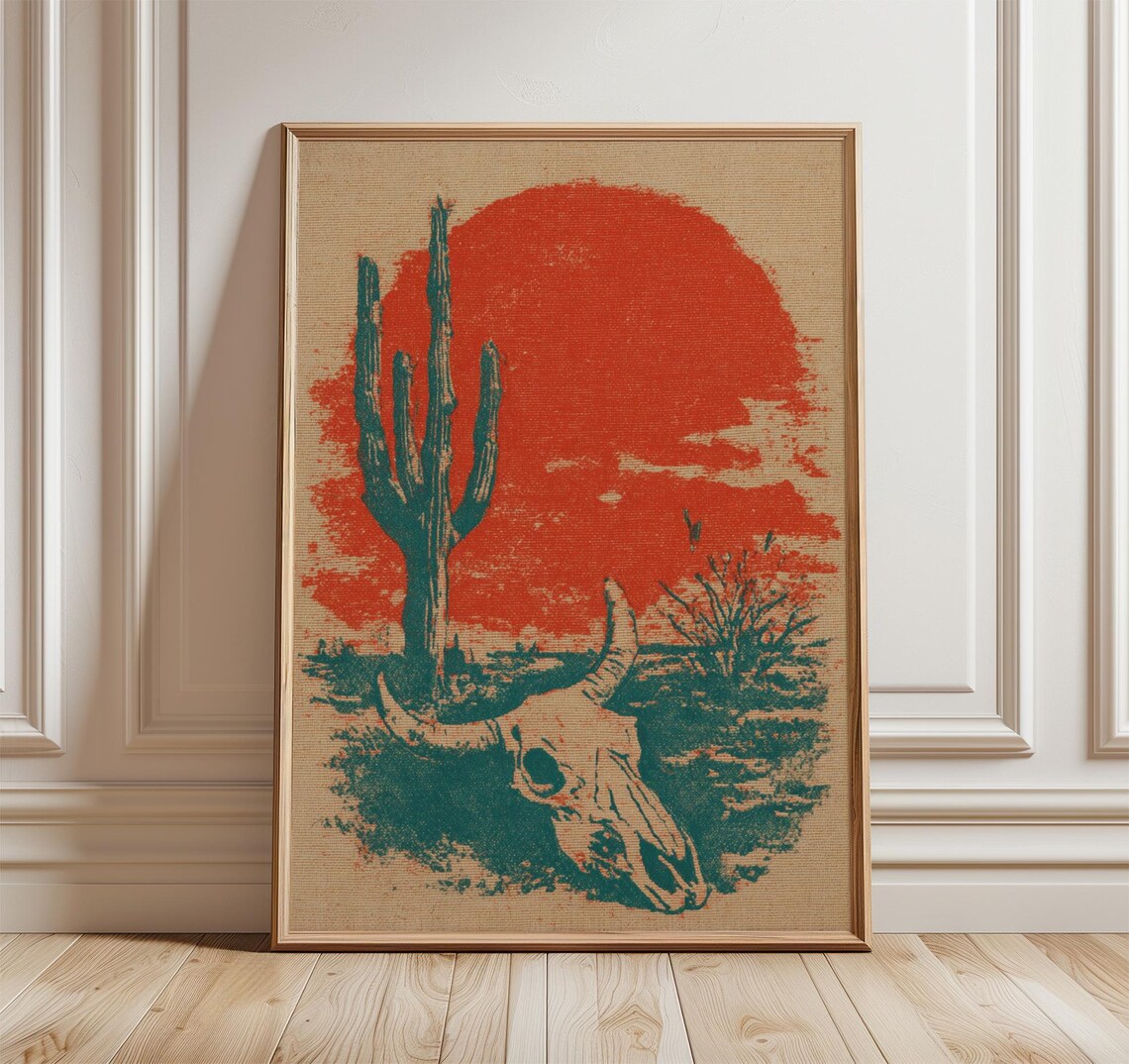 Desert Cactus Vintage Illustration, Southwestern Decor
