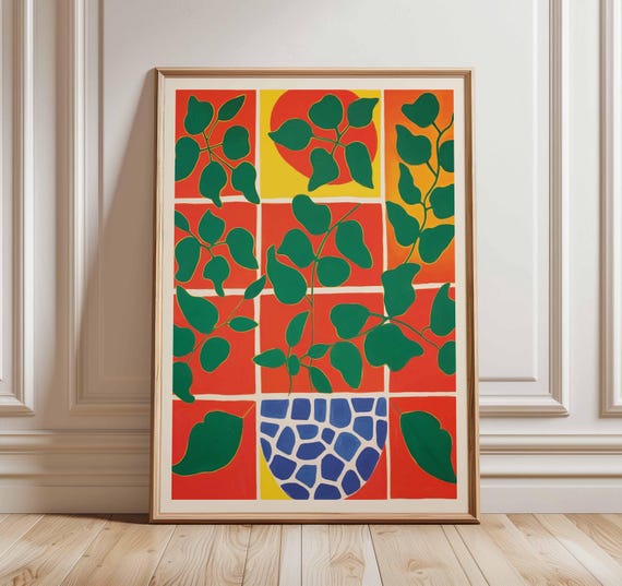 Abstract Plant Wall Art Poster Modern Botanical Print Colorful Matisse Style Leaves Artwork Mid Century Inspired Home Decor