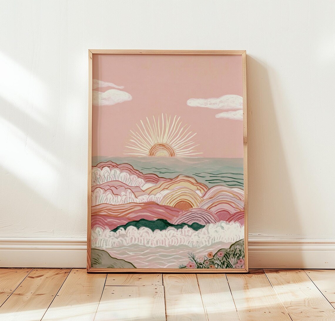 Pink Sunrise Ocean Wall Art Print