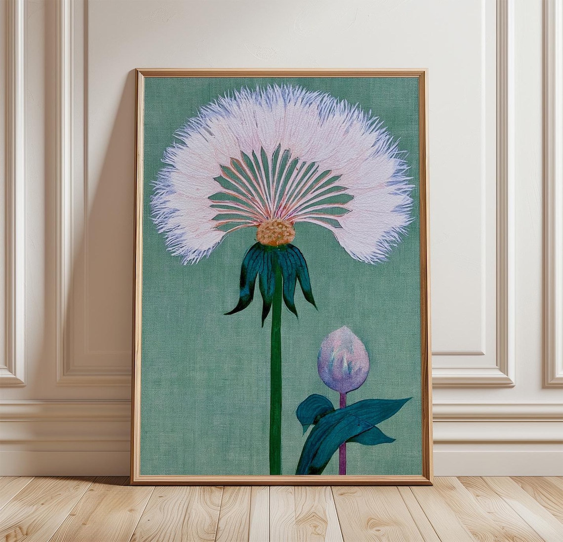 Dandelion Flower Botanical Monoprint Poster