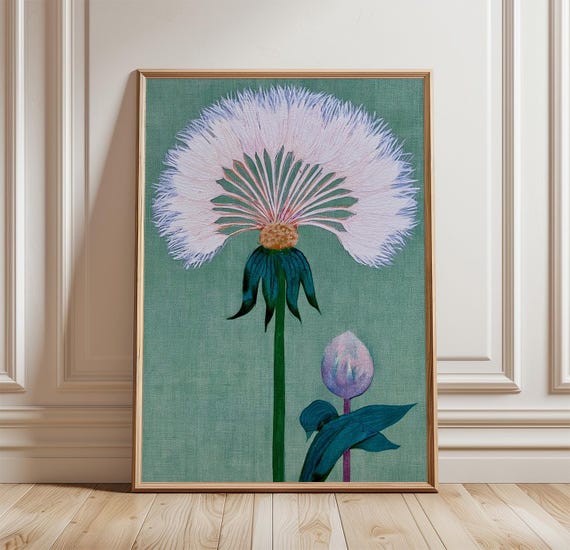 Dandelion Flower Botanical Monoprint Poster