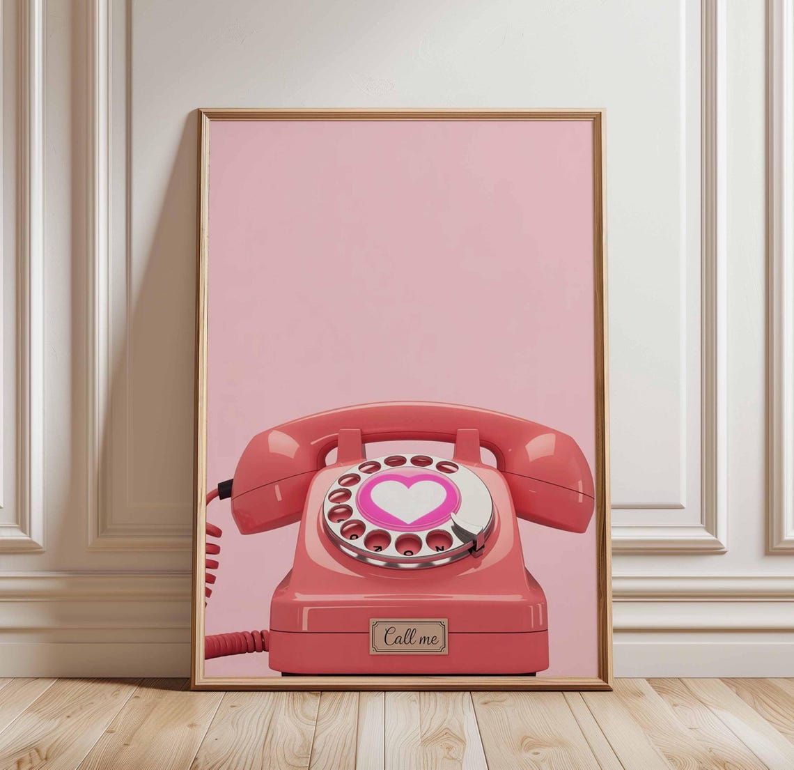 Retro Pink Phone Poster Call Me Wall Art Print Vintage Valentine Decor Pop Illustration Cute Rotary Unframed
