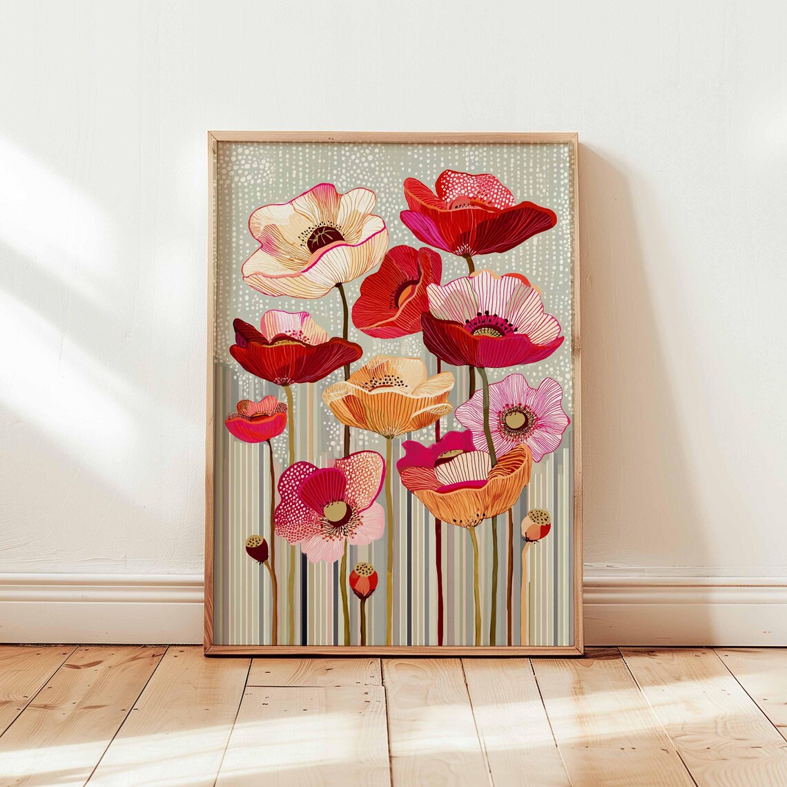 Modern Red And Pink Poppy Flowers Colorful Botanical Art Poster
