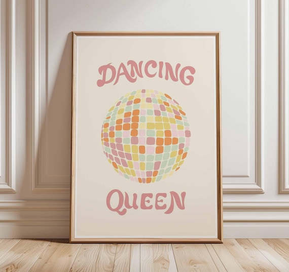 Dancing Queen Disco Ball Art Print, Retro 70s