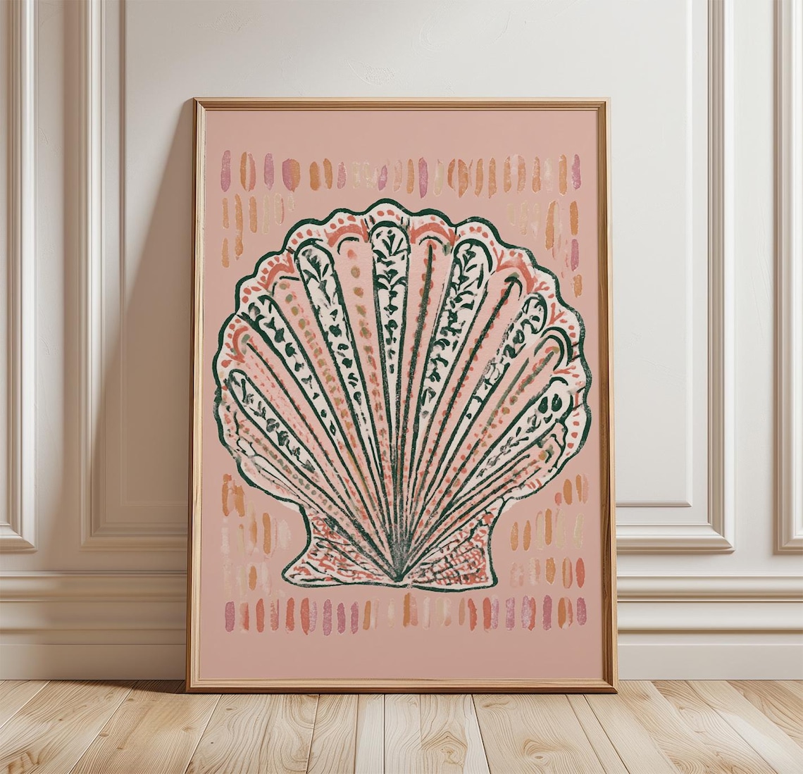 Seashell Coastal Monoprint Art Print