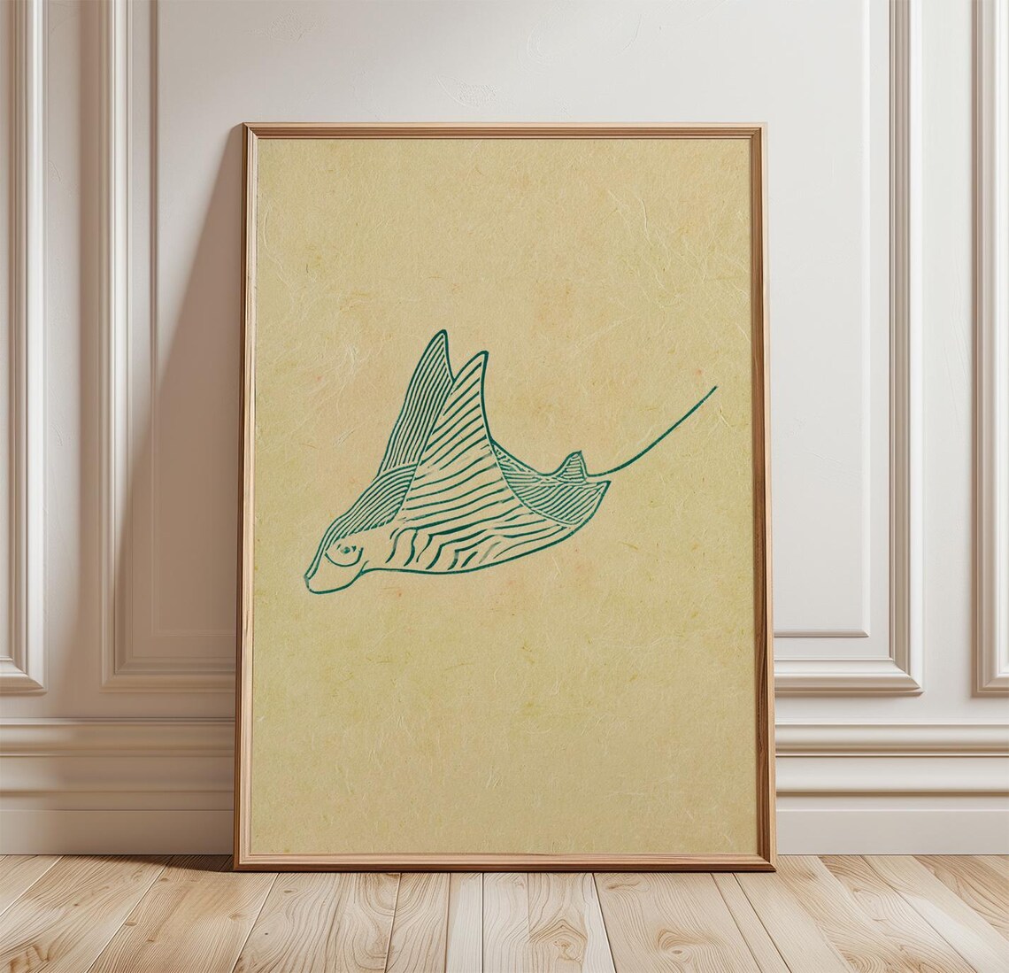 Manta Ray, Minimal Linocut Coastal Wall Art