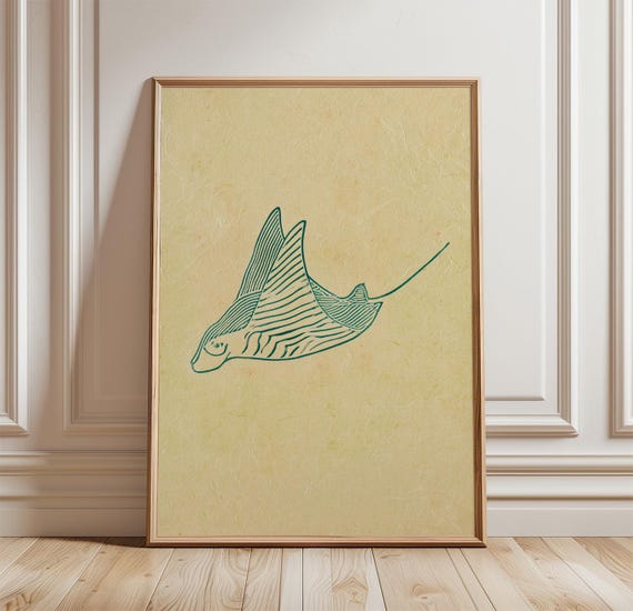 Manta Ray, Minimal Linocut Coastal Wall Art