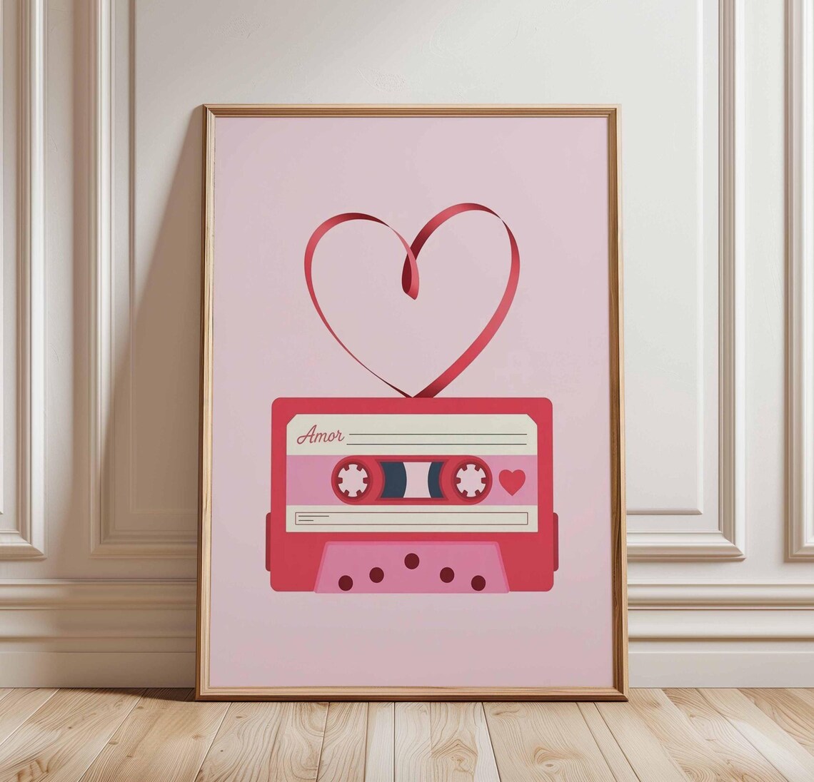 Amor Label Cassette Tape Heart Ribbon Pink Love Mixtape Poster