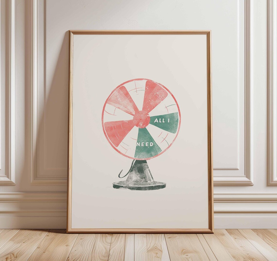 Whimsical All I Need Red Green Retro Table Fan Illustration Poster