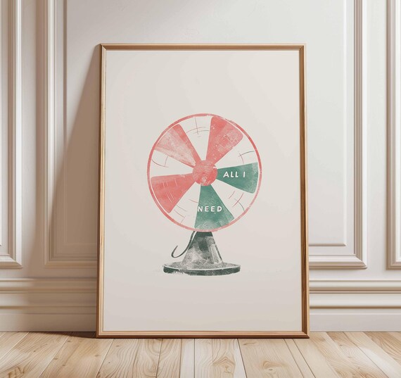 Whimsical All I Need Red Green Retro Table Fan Illustration Poster