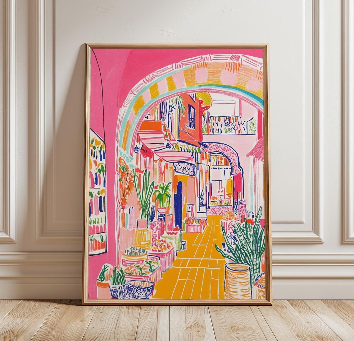 Colorful Bazaar Moroccan Market Travel Poster