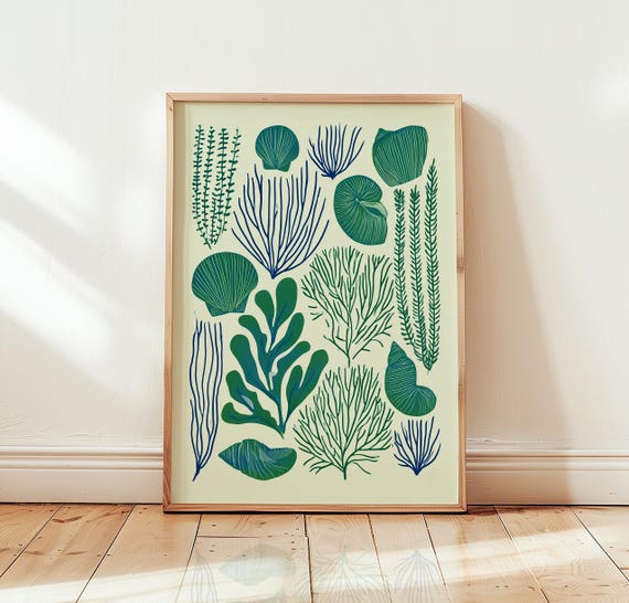 Coastal Sea Life Print Botanical Coral And Seashell Wall Art Ocean Biology Illustration