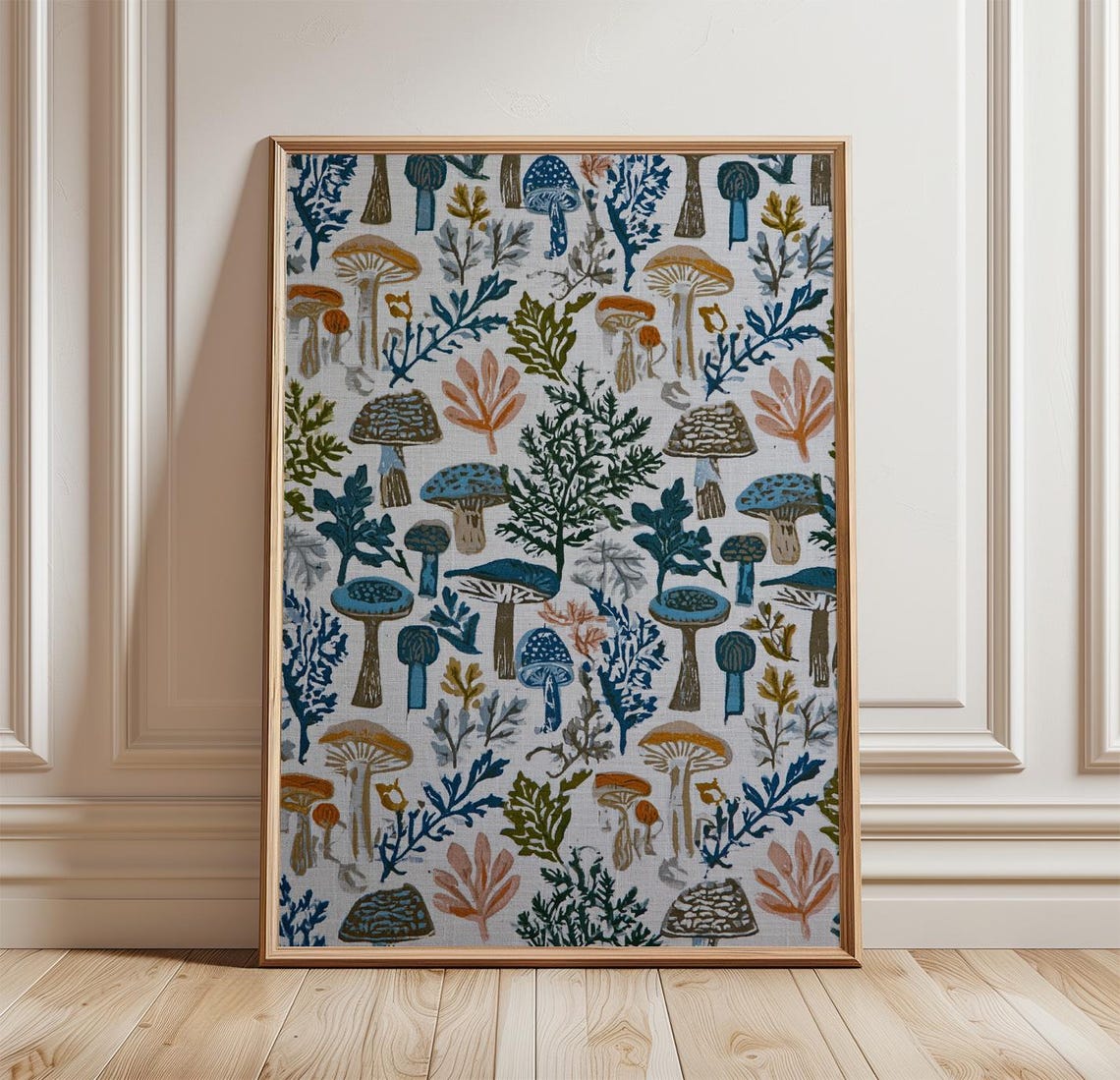 Colorful Mushroom and Wild Plant Pattern Botanical Illustration Poster