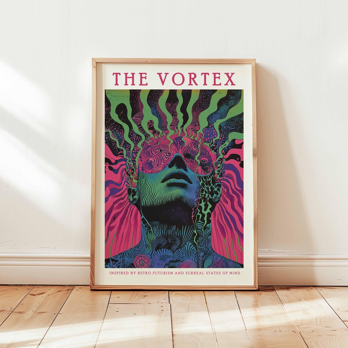 The Vortex Retro Futurism Surreal Face Neon Psychedelic Poster