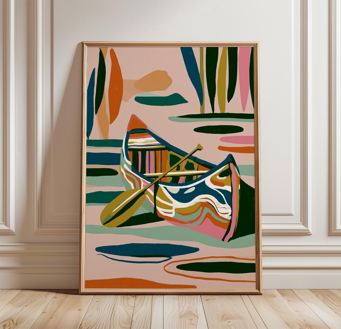 Abstract Canoe, Colourful Lake Art Print