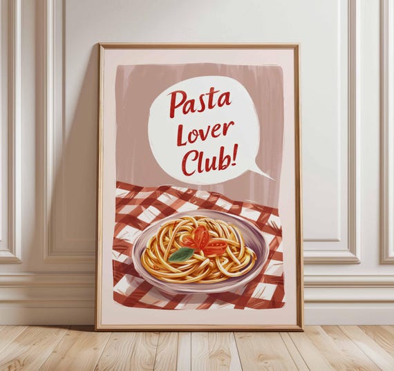 Pasta Poster Italian Food Art Print Kitchen Wall Decor Spaghetti Illustration Funny Dining Room Gift