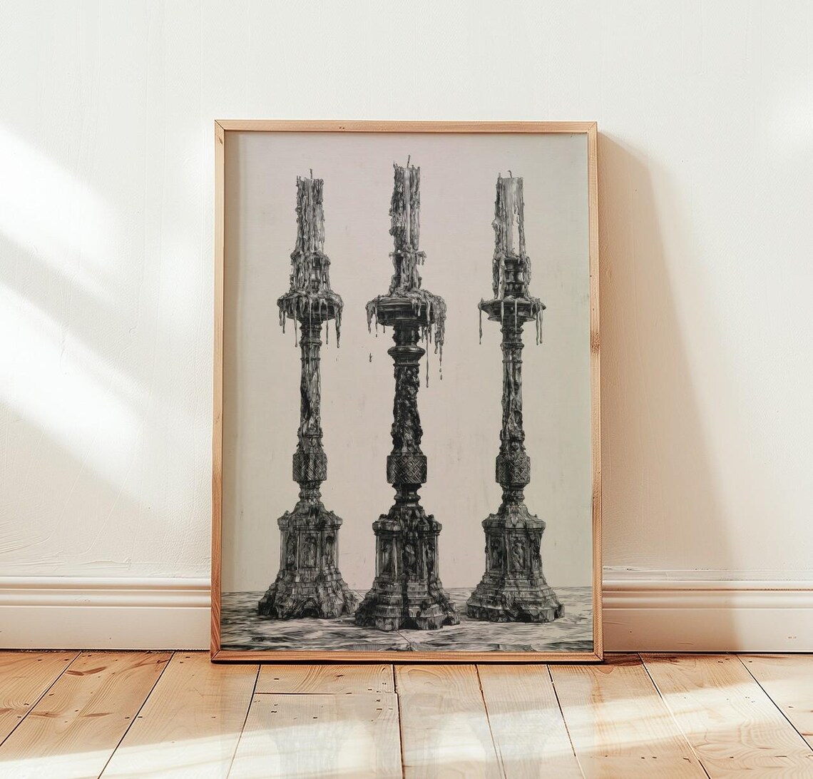 Gothic Candle Print, Dark Academia Vintage Illustration