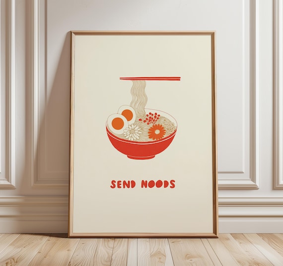 Send Noods Funny Ramen Bowl Minimalist Kitchen Food Humor Poster