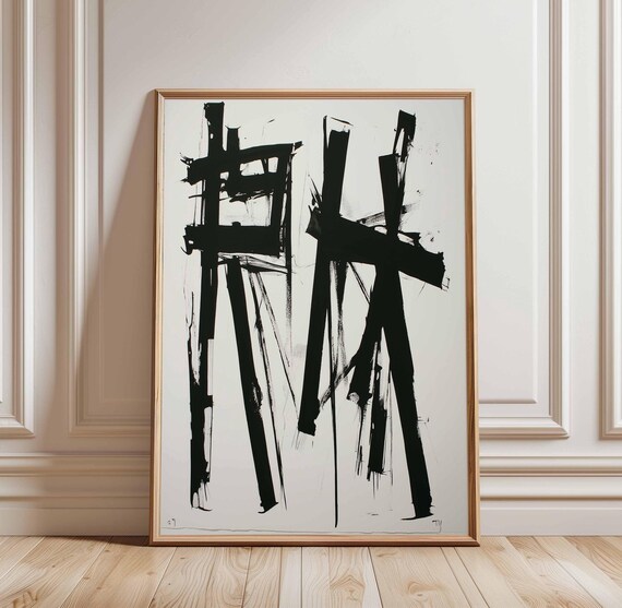 Abstract Black And White Art Poster Modern Wall Minimalist Design Bold Brushstroke Contemporary Print