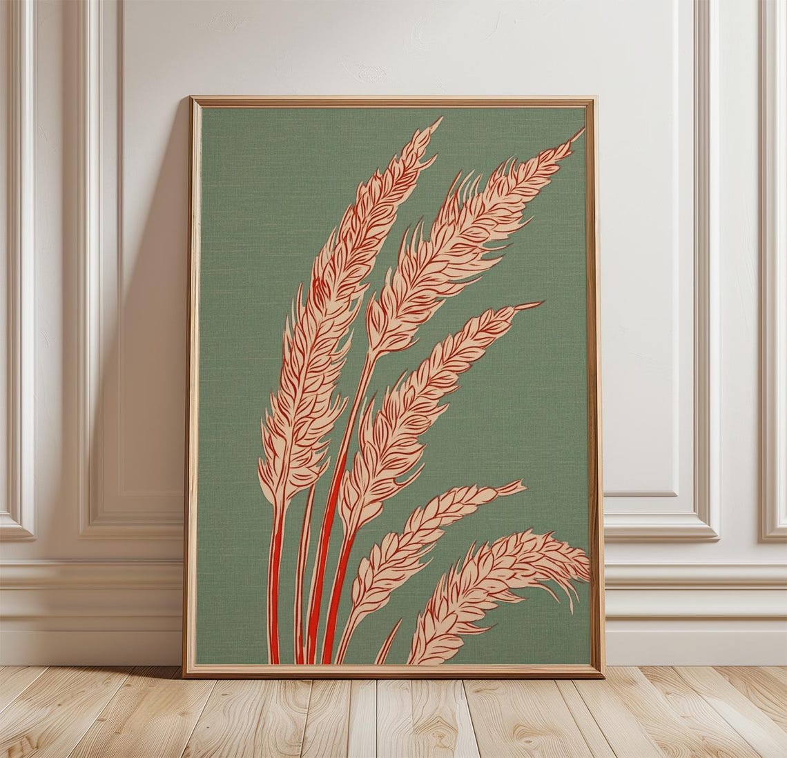 Wheat Stem Poster Botanical Wall Art Print Minimal Red Grain Plant Illustration
