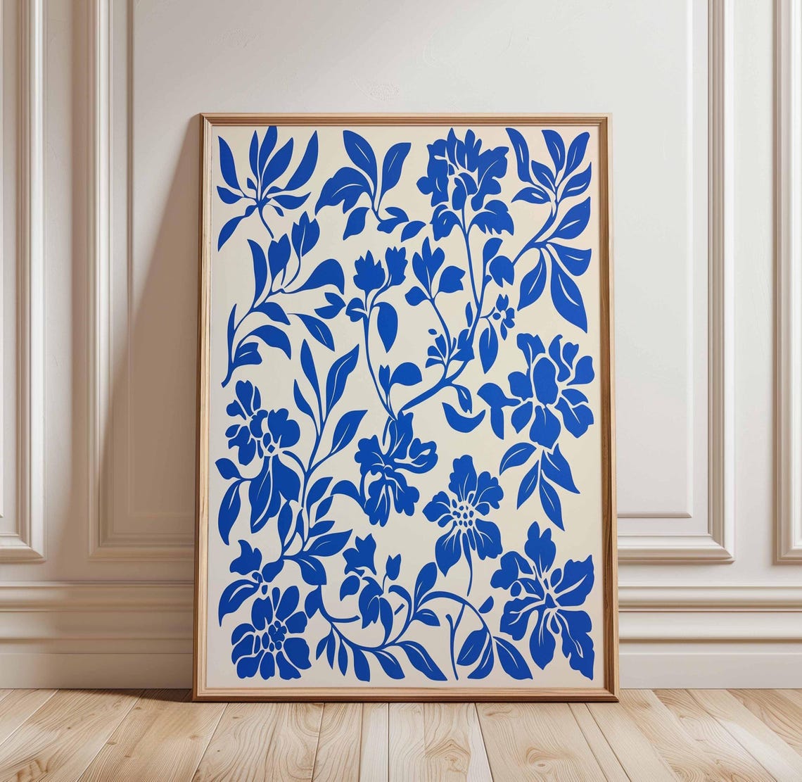 Bold Blue Floral Botanical Modern Minimalist Flower Art Poster