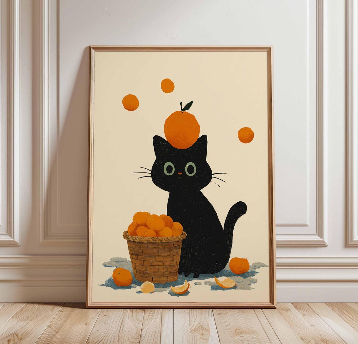 Black Cat Poster Cute And Orange Print Whimsical Wall Art Playful Kitten Illustration Kawaii Animal Decor Fun Kitchen Artwork