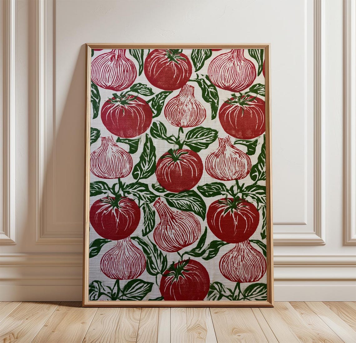 Tomato and Red Onion Harvest Pattern Vegetable Illustration Poster