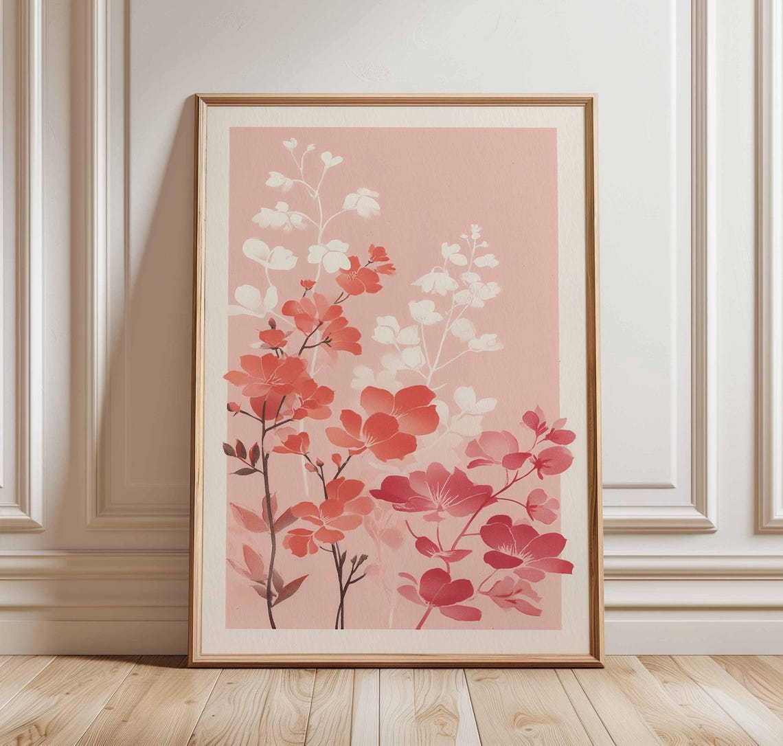 Blush Pink Cherry Blossom Botanical Minimalist Floral Poster