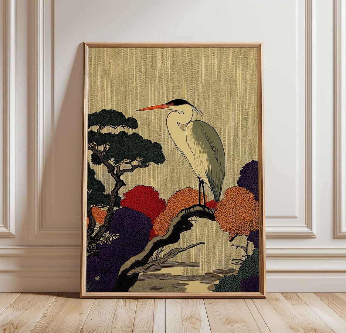 Japanese Heron Poster Print, Vintage Bird Illustration